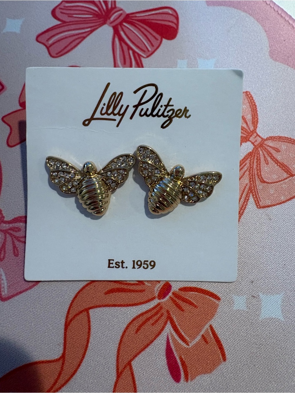 Lilly Pulitzer Bee BEEUTIFUL CRYSTAL PAVE Earrings Goldstone Stud 7/8" NWT